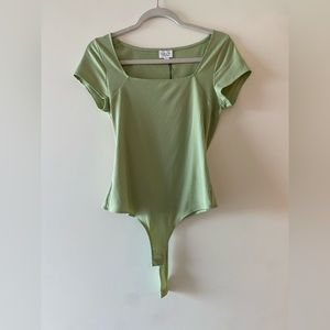 Le Lis Light Green Ribbed Square Neck Bodysuit